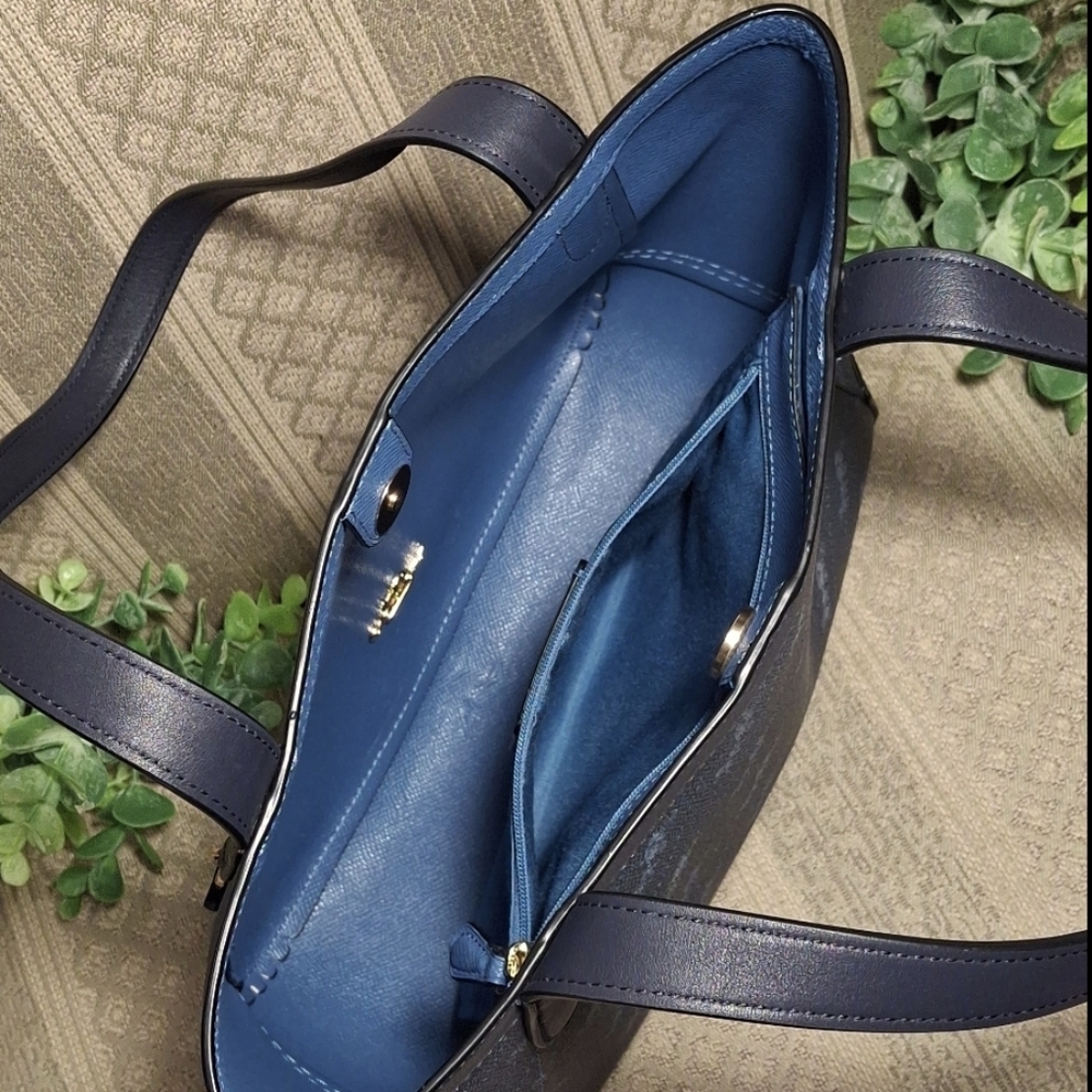 Coach Navy Blue Monogram Tote - Picture 12 of 16